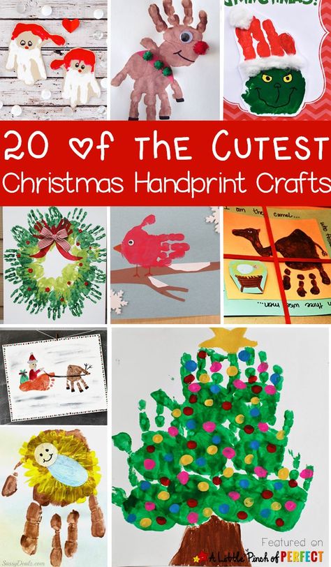 20 of the Cutest Christmas Handprint Crafts for Kids: The ideas include classic Christmas crafts like Santa, Rudolph, a Christmas tree, and The Grinch as well as nativity ideas, and winter animals. Each of these crafts can be turned into an adorable holiday decoration, gift tag, or homemade card Christmas Handprint Crafts For Kids, Handprint Crafts For Kids, Nativity Ideas, Baby Christmas Crafts, Christmas Handprint Crafts, Christmas Handprint, Handprint Christmas, Christmas Crafts For Toddlers, Footprint Crafts