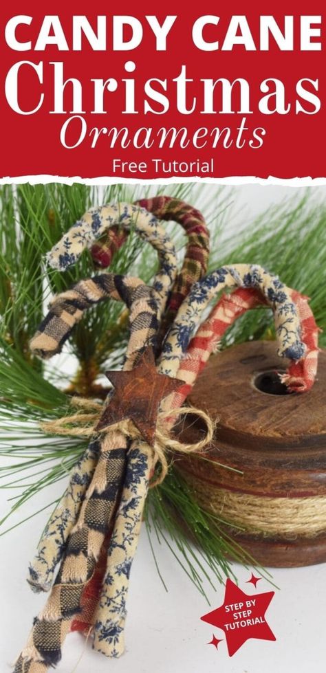 Diy Christmas Ornaments Rustic Country, Rustic Christmas Tree Crafts, Homemade Christmas Tree Ornament, Primitive Christmas Tree Ornaments Diy, Christmas Crafts For Selling, Rustic Farmhouse Christmas Tree Ornaments, Rustic Candy Canes Diy, Rustic Christmas Diy Crafts, Christmas Makes Handmade Gifts