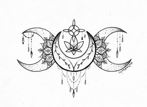 Goddess Symbol Tattoo, Triple Moon Tattoo, Wicca Tattoo, Wiccan Tattoo, Moon Tattoo Design, Triple Goddess Symbol, Goddess Symbol, Wiccan Tattoos, Goddess Symbols