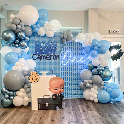 Blue Balloon Garland, Bos Baby, Baby Birthday Party Theme, Birthday Theme Decoration, Boss Birthday, Baby Boss, Baby Birthday Decorations, Boy Birthday Decorations