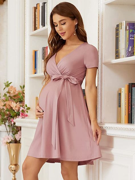 Ever-Pretty Women's V-Neck A-line Short Wrap Maternity Dress for Causal Party 20786 at Amazon Women’s Clothing store Short Maternity Dress, Vestidos Para Baby Shower, Maternity Dresses Casual, Dress For Pregnant Women, Cute Maternity Dresses, Maternity Work Clothes, Maternity Wrap Dress, Dresses For Pregnant Women, Cute Maternity Outfits