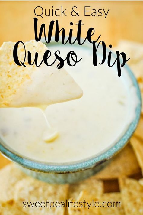 Easy White Queso Dip, Easy White Queso, Queso Recipe Easy, Queso Dip Easy, White Queso Recipe, Easy Queso, Cheese Dip Mexican, White Cheese Dip, White Queso Dip