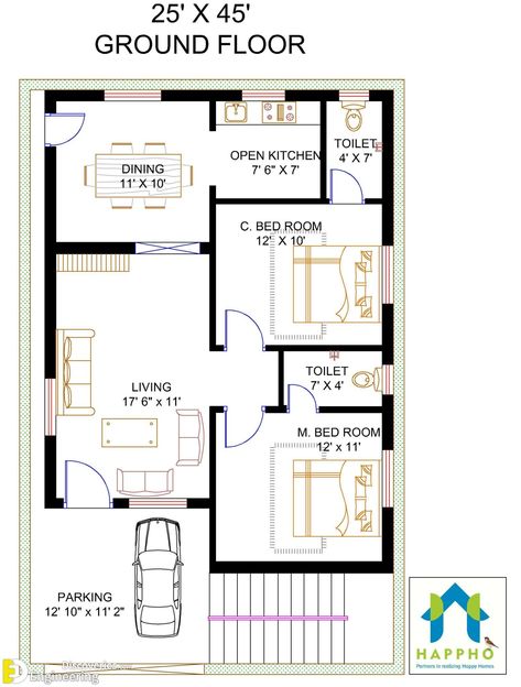 Top 50 Amazing House Plan Ideas Open Concept House Plans, Home Map Design, 20x30 House Plans, Budget House Plans, 20x40 House Plans, 30x40 House Plans, 2bhk House Plan, Pelan Rumah, Unique Floor Plans