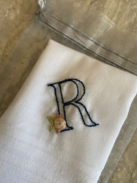 Embroidery On Hankerchief, Embroidered Handkerchief For Men, Hanky Embroidery Design For Boyfriend, Hand Embroidered Gifts For Men, Handerkerchief Embroidery, Hand Embroidery Handkerchief, R Embroidery Letter, Handkerchief Embroidery For Boyfriend, Painting On Handkerchief