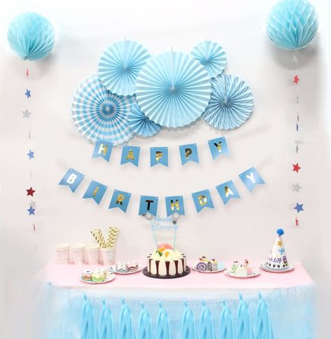 Diy Kids Party Decorations, Birthday Party Paper Decorations, Diy Kids Party, Boy Party Decorations, Birthday Decorations At Home, Blue Birthday Parties, Girls Birthday Party Decorations, Simple Birthday Decorations, Birthday Party Decorations Diy