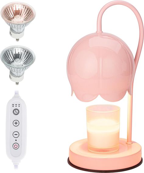 Dimmable Candle Warmer Lamp with Timer, Electric Fragrance Candle Wax Warmer with 2 Light Bulbs, Modern Aesthetic, Contemporary, Dorm Room Decor, Adjustable Scented Candle Melter (Pink) Contemporary Dorm Room, Candle Melter, Candle Wax Warmer, Candle Warmer Lamp, Electric Candles, Star Candle, Electric Candle Warmers, Wax Melters, Pink Candles