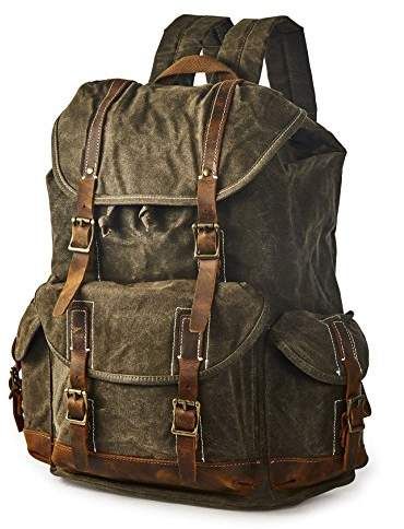 Brass Tacks Leathercraft Men's Heavy Duty Waxed Canvas Vintage Backpack Genuine Leather Trim Casual 15.6" laptop Bookbag Travel Rucksack Brass Tacks, Travel Rucksack, Cargo Pocket, Waxed Canvas, Leather Buckle, Heavy Duty, Genuine Leather, Buckle, Trim