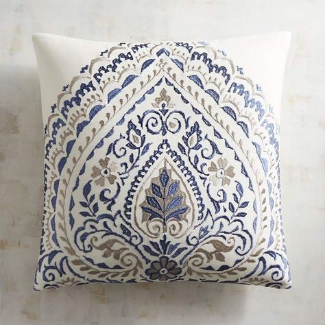 Pier 1 Imports Reese Blue Decorative Pillow Luxury Bedding Master, Jacobean Embroidery, Cushion Embroidery, Applique Pillows, Blue Pillows Decorative, Grey Linen Bedding, Blue Duvet, Blue Duvet Cover, Cushion Cover Designs