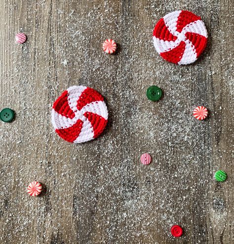 Peppermint Motif Crochet Pattern — CLICKETY STICKS Crochet Peppermint Ornament, Peppermint Candy Crochet Pattern, Crochet Peppermint Coasters, Peppermint Crochet Pattern, Christmas Crochet Earrings Pattern, Crochet Christmas Earrings Free Pattern, Christmas Crochet Earrings, Crochet Peppermint Candy, Crochet Christmas Earrings