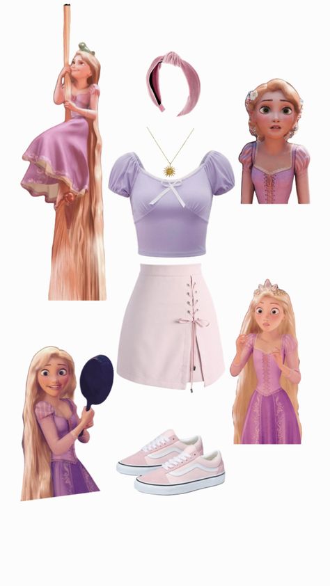 Tangled Disneyland Outfit, Rapunzel Inspired Disney Outfit, Rupunzle Inspired Outfit, Disney Princess Outfit Ideas Casual, Rapunzel Costume Ideas For Women, Simple Disneybound Outfits, Cute Disney Clothes For Women, Rapunzel Halloween Outfit, Simple Disney Character Outfits