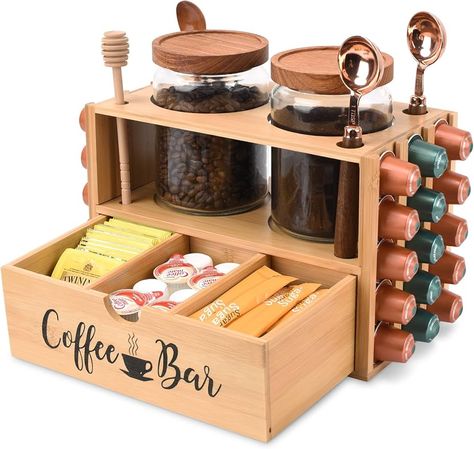 Amazon.com: Coffee Station Organizer Coffee Bar Organizer for Countertop, Coffee Pod Holder with Drawer, Coffee Bar Accessories Decor, Paper Cup Holder,Coffee Canister Coffee Spoon Tea Condiment Storage Organizer : Home & Kitchen Coffee And Tea Storage, Coffee Bar Organization Small Spaces, Coffee Condiment Organizer, Turquoise Coffee Bar, Tea Caddy Display, Kitchen Island Coffee Station, Counter Coffee Station Ideas, Small Counter Coffee Station, Coffee Bar Gift Basket Ideas