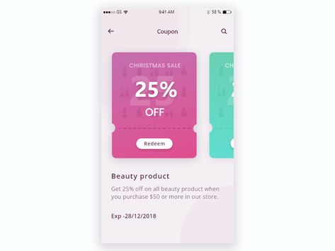 Coupon UI design by Chloe Wu Coupon App, Best Coupon Sites, Web Design User Interface, Digital Coupon, Mobile Coupon, Card Ui, Voucher Design, Ticket Design, Web Ui Design