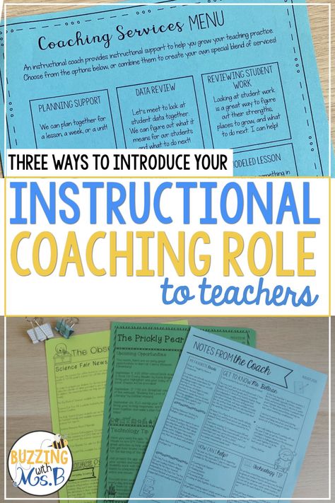 Need ideas for introducing yourself as an instructional coach? Without a good introduction, teachers might not know what job you are there to do. This post shares three fun ways for introducing yourself and your role as a coach. Try a newsletter or a presentation, or even a fun "Coffee with the Coach" event to share your role and responsibilities with teachers! #instructionalcoach #instructionalcoachintroduction Instructional Coaching Newsletter, Math Coach Newsletter, Instructional Coaching Menu Services, Instructional Coach Newsletter, Literacy Coach Newsletter, Reading Coach Office Ideas, Math Coaching Elementary, Instructional Coach Office Decor, Reading Specialist Literacy Coach