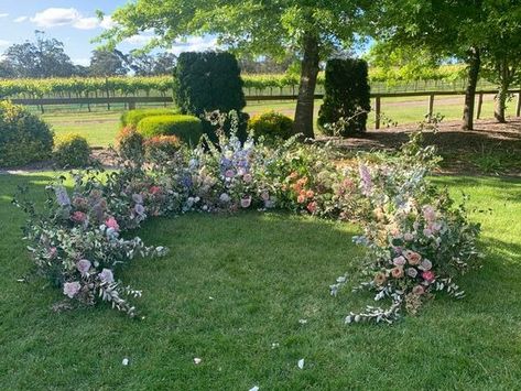 Alternative To Arch Wedding, Ground Arbour Wedding, Minimal Wedding Arch Flowers, Alternative Wedding Arbour, Alternatives To Wedding Arch, Alternative Arches For Wedding, Garden Party Wedding Arbor, Arch Alternative Wedding, Wedding Arbor Alternative