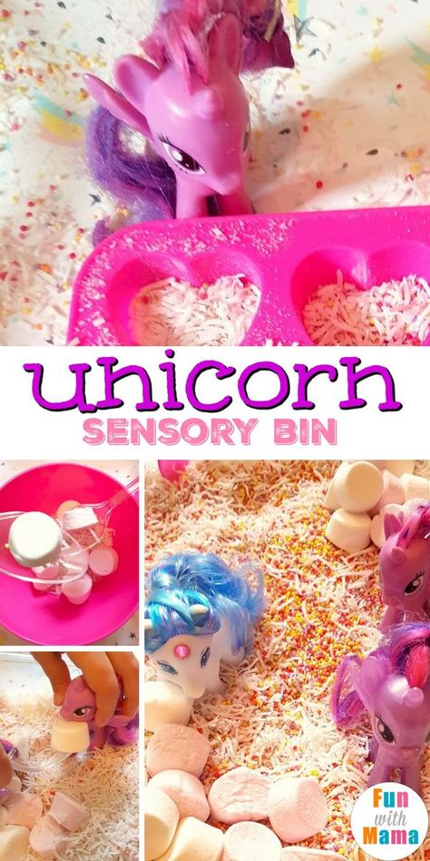 See how you can make your very own Unicorn Sensory Bin for the children to play, explore, and learn through. #sensorybin #unicorn #DIY #sensory #bin Unicorn Sensory Table, Mermaid Sensory Bin Diy, Unicorn Messy Play, Unicorn Sensory Play, Fairytale Sensory Bin, Unicorn Preschool Activities, Unicorn Sensory Bin, Unicorn Activities Preschool, Mermaid Sensory Bin