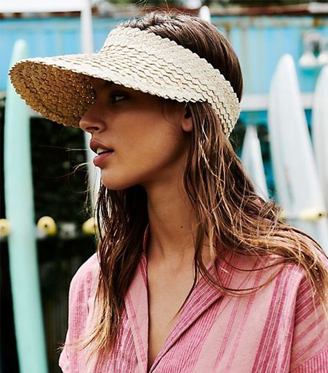 Beachgold Island Hopper Straw Visor Visor Outfit, Straw Hat Diy, Straw Hats Outfit, Floppy Hat Summer, Summer Visor, Visor Hairstyles, Diy Straw, Straw Boater Hat, Straw Visor