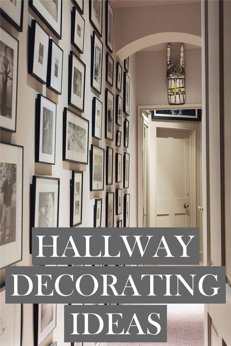 Hall Gallery Wall Long Hallway, Hall Wall Art Ideas, Hallway Picture Collage Ideas, Photo Wall Ideas Entryway, Hanging Pictures In A Hallway, Small Hallway Artwork Ideas, Gallery Wall Layout With Sizes Hallway, Hall Wall Picture Collage Ideas, Picture Wall Hallway Family Pics