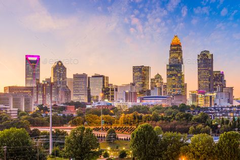 Charlotte, North Carolina, USA Skyline by SeanPavonePhoto. Charlotte, North Carolina, USA uptown skyline at dusk. #Affiliate #Carolina, #USA, #Charlotte, #North Bank Of America Stadium, Dream Location, Living In North Carolina, Queen City, Charlotte North Carolina, Best Places To Live, Best Places To Eat, Best Cities, Beautiful Place