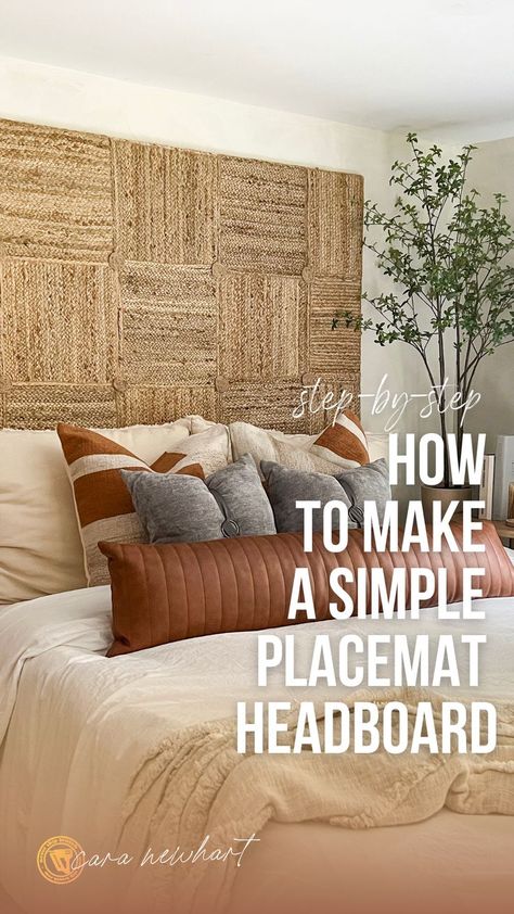 Make this easy DIY jute placemat headboard. DIY headboards are one of my favorite projects because they’re so easy to build and customize to create a unique book for your space. You can build this diy textured headboard with a wood frame and some jute placemats. I built this headboard as part of an organic modern room makeover I did a couple years ago and decided to re-purpose it for one of the bedrooms at Mulberry manor — the 1840s house I’m renovating with my best friend. #diyprojects Unique Headboard Ideas, Bed Headboard Ideas, Wood Headboards, Headboard Alternative, Creative Headboard, Diy Wood Headboard, Diy Bed Headboard, Simple Headboard, How To Make Headboard