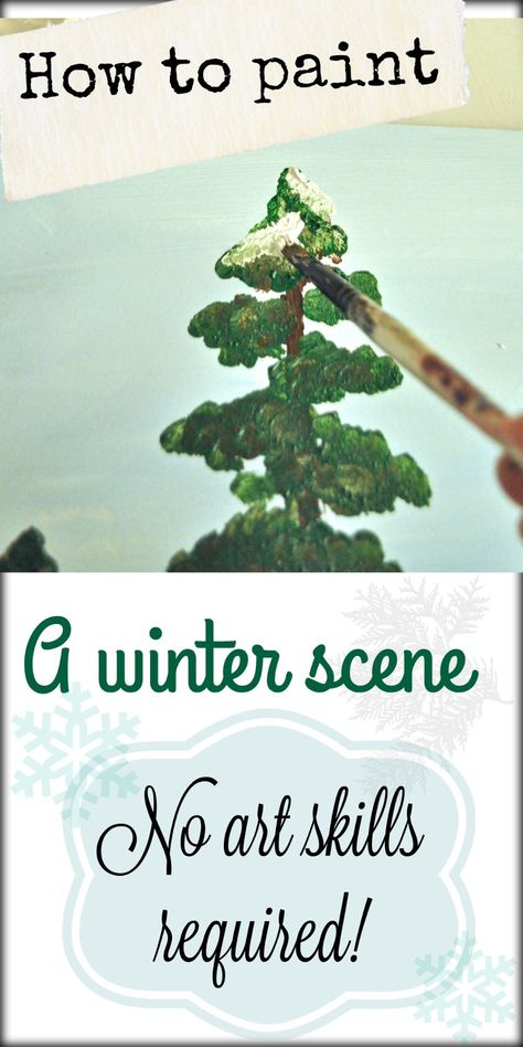 how to paint a winter scene no art skills required! Great for painting parties! Paint A Snowflake, Winter Scene Paintings, Art Skills, Winter Szenen, Scene Art, Winter Painting, Step By Step Painting, Jackson Pollock, Painting Lessons