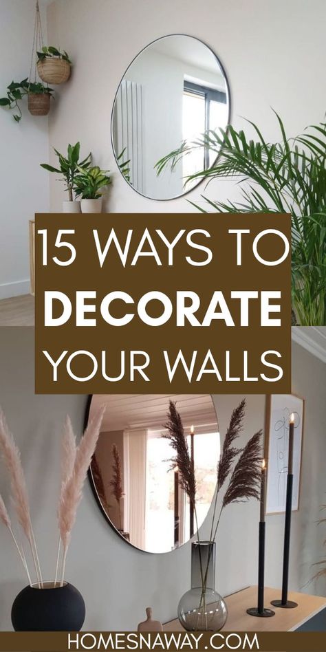 Mirror Wall Decor With Shelves, Wall With Clock Ideas Decor, Circle Mirror Above Couch, Decorating With Round Mirrors, Round Mirror Wall Decor Living Room, Mirror And Shelves On Wall, Round Mirror Over Couch, Decorating With Mirrors In Living Room, Circle Mirrors On Wall Living Room