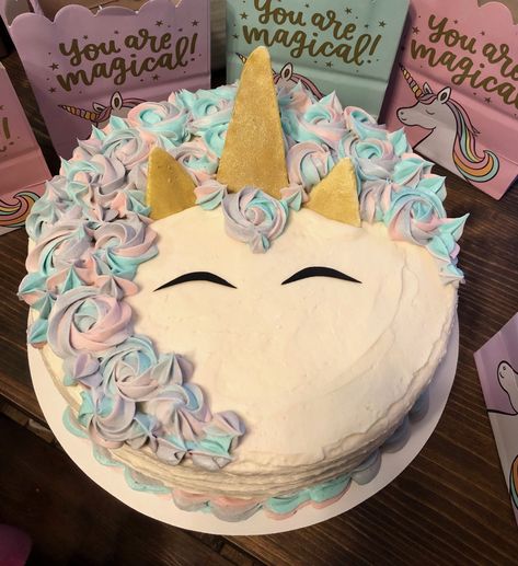 Unicorn Flat Cake, Flat Unicorn Cake, Chocolate Unicorn Cake, Simple Unicorn Cake Design, Simple Unicorn Cake, Diy Unicorn Birthday Cake, Unicorn Cake Design, One Layer Cakes, 6th Birthday Cakes