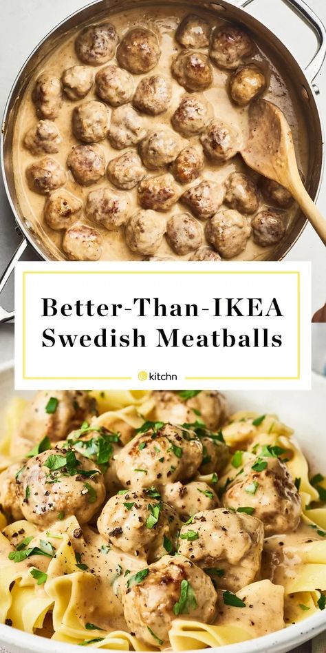 Better-than-IKEA Swedish Meatballs | The Kitchn Slow Cooker Swedish Meatballs, Ikea Swedish Meatballs, Swedish Meatballs Easy, Meatballs And Gravy, Swedish Meatballs, Easy Comfort Food, Meatball Recipes, Beef Dishes, Meat Recipes