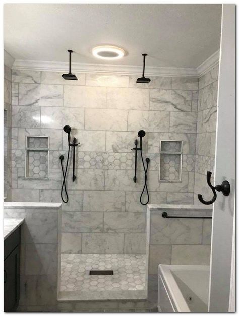 Bilik Air Kecil, Shower Remodel Ideas, Bilik Mandi, Double Shower, Master Shower, Bad Inspiration, Bathroom Remodel Designs, Bathroom Remodel Shower, Dream Bathrooms