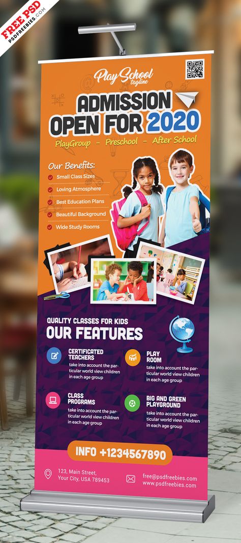 School Admission Open Roll-up Banner PSD School Admissions Banner, Education Standee Design, School Admission Brochure, School Banners Ideas, School Leaflet Design, Educational Banner Design, Banner Ideas For School, Banner School Design, Education Banner Design Ideas