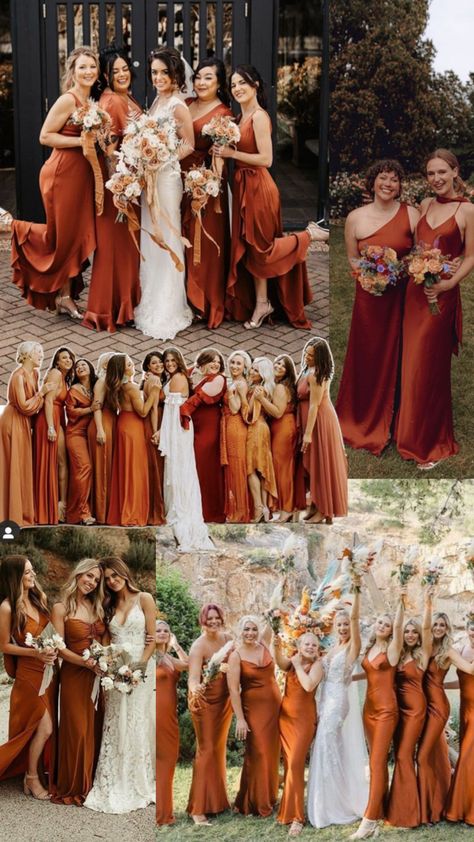 Burnt Orange Bridesmaid, October Wedding Colors, Burnt Orange Bridesmaid Dresses, Mexican Themed Weddings, Orange Bridesmaid, Fall Bridesmaids, Burnt Orange Weddings, Orange Bridesmaid Dresses, Wedding Options