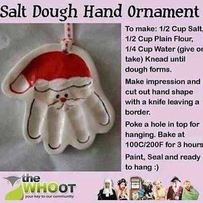 Santa Hand Ornament, Salt Dough Christmas Ornaments, Salt Dough Crafts, Christmas Presents For Kids, Handprint Ornaments, Salt Dough Ornaments, Dough Ornaments, Daughter Christmas, Baby Christmas Gifts