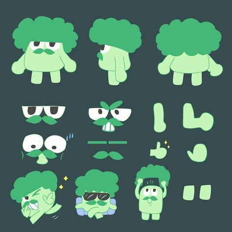 Vector broccoli character | Premium Vector #Freepik #vector Broccoli Character Design, Vector Poster Illustration, Toy Logo Design Ideas, Character Sticker Design, Round Character Design, Brand Mascot Design, Broccoli Character, Food Character Design, Mascot Design Character