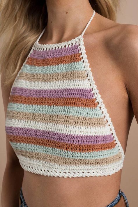 Crochet Halter Top, Crop Top Pattern, Crochet Crop Top Pattern, Mode Crochet, Crochet Tops Free Patterns, Crochet Summer Tops, Crochet Simple, Crochet Halter, Crochet Halter Tops