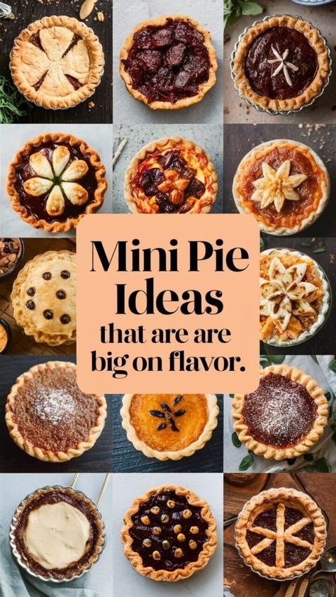 5 Mini Pie Ideas That Are Big on Flavor (and Perfect for Party!) Mini Pie Designs, Mini Pie Display Party Ideas, Mini Cookie Pies, Assorted Mini Pies, Mini Fall Pies, Fall Pie Flavors, Mini Pie Charcuterie Board, Christmas Mini Pies, Mini Pie Ideas