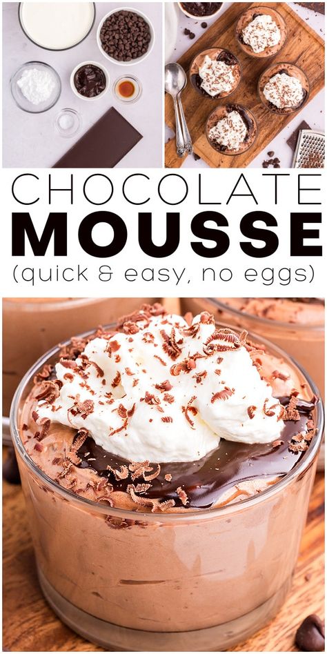 How To Make Chocolate Mousse Simple, Healthier Chocolate Mousse, Homemade Chocolate Mousse Easy, No Egg Chocolate Mousse, Easy Dark Chocolate Mousse, Flourless Chocolate Desserts, Easy Disney Desserts, Easy Chocolate Pudding Recipe, Chocolate Mousse Without Eggs