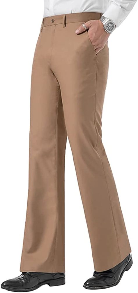 HAORUN Men Bell Bottom Flared Dress Pants Regular Fit 60s 70s Retro Casual Trousers Khaki at Amazon Men’s Clothing store Pant Colors Men, Bell Bottom Jeans For Men, Bell Bottom Suit Men, Bell Bottom Men Outfit, Bell Bottom Formal Pants For Men, Flared Dress Pants Men, 70s Pants Men, Jins Pant For Man, Bellbottom Pants Outfits Men