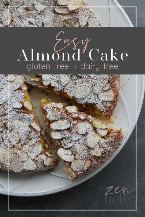 Easy Almond Cake, Gfdf Recipes, Gluten Free Dairy Free Cake, Gluten Free Almond Cake, Gf Deserts, Dairy Free Deserts, Dairy Free Dessert Easy, Dairy Free Cake Recipe, Almond Desserts