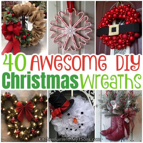 The BEST DIY Christmas Wreath Ideas that are Easy to make! Unusual Wreath Ideas, Deco Mesh Christmas Wreaths Diy How To Make, Dog Wreath Ideas, Santa Wreaths Diy, Wreaths Tutorial, Diy Holiday Wreaths, Christmas Reef, Diy Natal, Camper Ornament