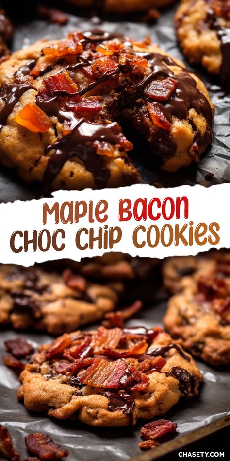 Maple Bacon Chocolate Cookies [32 Minutes] - Chasety Chocolate Chip And Bacon Cookies, Maple Bacon Bourbon Chocolate Chip Cookies, Extreme Cookie Recipes, Baking Ideas With Boyfriend, Chocolate Chip Cookie Add Ins, Candied Bacon Hot Chocolate, Insane Cookie Recipes, Peanut Butter Bacon Cookies, Bacon Bourbon Chocolate Chunk Cookies