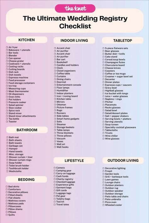 The Essential Wedding Registry Checklist for 2024 Couples Wedding Registry Checklist Printable, Wedding Registry Guide, Bridal List, Wedding Registry Essentials, Bridal Shower Registry, Wedding Registry Checklist, Best Wedding Registry, Bridal Things, Registry Essentials