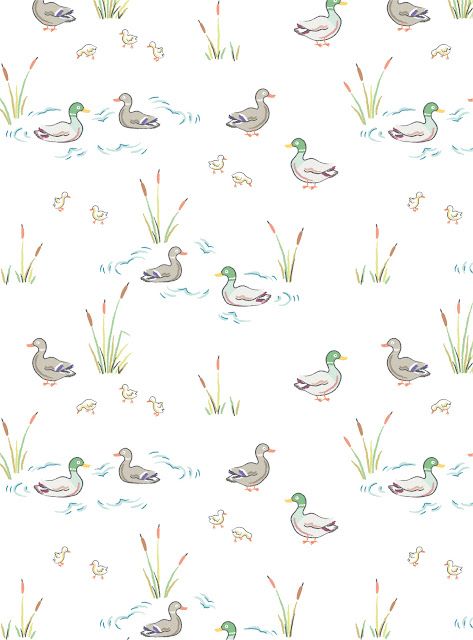 Emily Kiddy: Print and Pattern Vintage Duck Wallpaper, Duck Pattern Wallpaper, Duck Pond Drawing, Pond Doodle, Pond Nursery, Duck Background, Ducks Wallpaper, Duck Printable, Pond Wallpaper