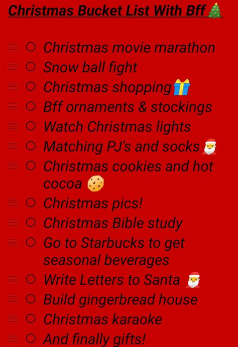 Cute Couple Things To Do For Christmas, Christmas Bucket List For Best Friends, Things To Do With Your Boyfriend For Christmas, Christmas Sleepover Aesthetic Ideas, Things To Do With Your Bf During Christmas, Christmas Activities To Do With Your Best Friend, Things To Do With Your Boyfriend Christmas, Things To Do To Get Ready For Christmas, Christmas Time Ideas