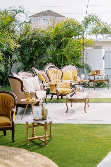 Vintage Retro Velvet Chair Seating at Outdoor Wedding Cocktail Hour | St. Petersburg Wedding Venue The West Events Outdoor Wedding Cocktail Hour, Outdoor Wedding Cocktail, Vw Bus Photo Booth, Bus Photo Booth, Vw Bus Photo, Industrial Reception, Wedding Cocktail Hour, Bus Photo, Open Ceiling