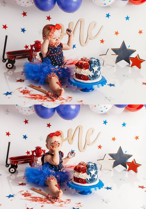 4th Of July Smash Cake Baby, Memorial Day First Birthday Party Ideas, 4th Of July First Birthday Girl, Our Little Firecracker Is Turning One, Fourth Of July Birthday Cake, July 1st Birthday Party Ideas, 4th Of July 1st Birthday Party Girl, July Baby Birthday, Half Pictures