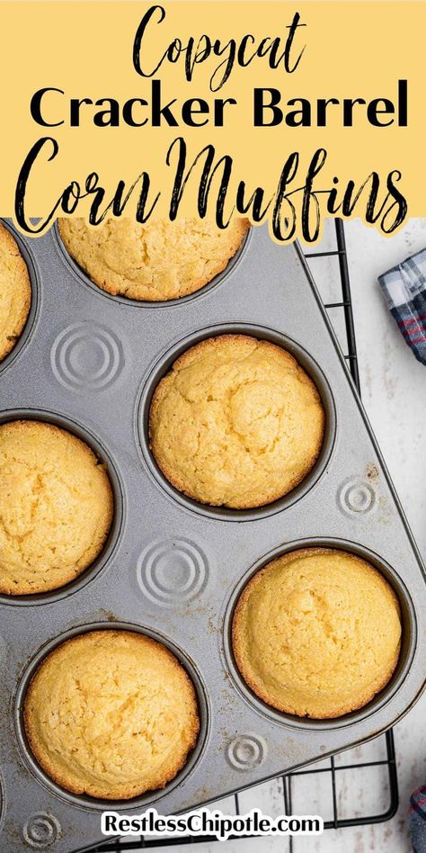 Cracker Barrel Corn Muffins Recipe, Copycat Cracker Barrel Corn Muffins, Cracker Barrel Cornbread Muffins, Corn Muffins From Scratch, Cracker Barrel Corn Muffins, Corn Muffin Recipes, Cracker Barrel Cornbread, Homemade Corn Muffins, Holiday Rolls