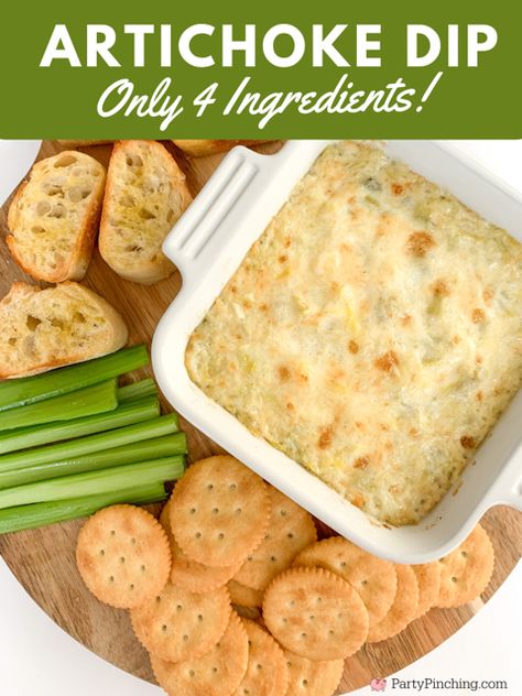 best artichoke dip, 4 ingredient artichoke dip recipe, easy simple quick fast artichoke dip, artichoke garlic dip, game day appetizers, best appetizer recipe ideas, great potluck easy recipes for a crowd, great party food recipe easy fast cheap inexpensive Easy Artichoke Dip Simple, Simple Artichoke Dip, Easy Cheap Appetizers For A Party, Artichoke Recipes Dip, First Course Ideas, Easy Recipes For A Crowd, Best Artichoke Dip, Easy Artichoke Dip, Hot Artichoke Dip Recipe