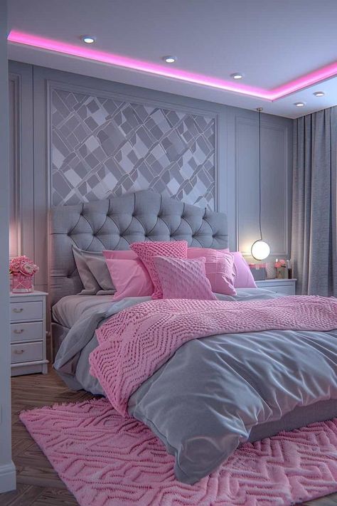 Pink And Grey Bedroom Decor, Valentine Home Decor Ideas, Pink And Grey Bedroom, Heart String Art, Valentine Home Decor, Grey Bedroom Decor, Dream Bedroom Inspiration, Girly Apartment Decor, Luxury Room Bedroom