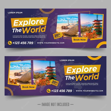 Travel Banner, Banner Layout, Tourism Design, Travel Website Design, Real Estate Banner, Website Banner Design, Brochure Design Creative, Banner Design Layout, Cover Facebook