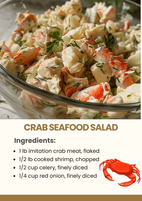 CRAB SEAFOOD SALAD Imitatation Crab Salad Recipe, Crab Seafood Salad, Seafood Ideas, Crab Salad Recipe, Sea Food Salad Recipes, Crab Meat Recipes, Food Salad, Thanksgiving 2024, Crab Salad