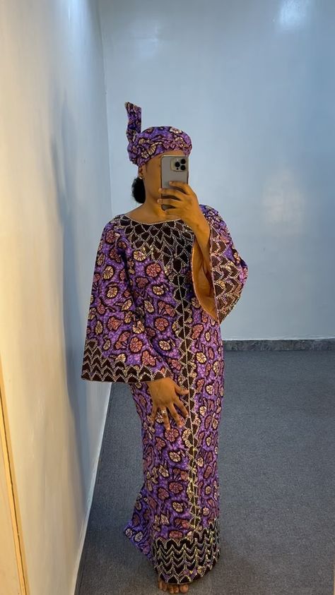 MIENAH NIGERIA // Amina Aminu | RTW embroidery N60,000 ❌SOLD Available in different sizes comes with a scarf Length upto 62 Available for pickup/delivery Visit us :… | Instagram Buba Gown Styles Ankara, Buba Gown Styles, Long Bubu Gown, Arewa Ankara Gown Styles, Atampa Styles, Ankara Gown Style, Nice Long Dresses, Rtw Dress, Boubou Styles